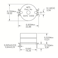 Dimensional Drawing for R3536-3 and R3536-4 Series Mini Video Isolation Transformers